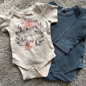 Colored Organics Cream Floral and Blue Bodysuits